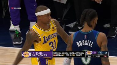 Isaiah Thomas checks in, gets a standing ovation and scores first points 🙌