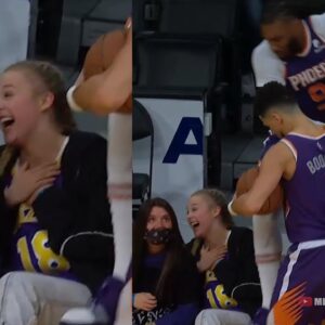 Jae Crowder dove after a loose ball and nearly took out JoJo Siwa 🤭