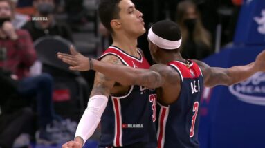 Kyle Kuzma waves goodbye to Pistons fans after hitting the go-ahead 3 with 0.6 sec left in overtime