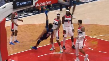 Towns dunked, slipped off the rim, and took a bad fall on his tailbone